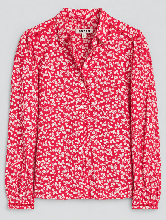 Boden Tops - Boden Helena Cotton Top Womens US 4 UK 8 Red White Floral Lace T1907 NWT